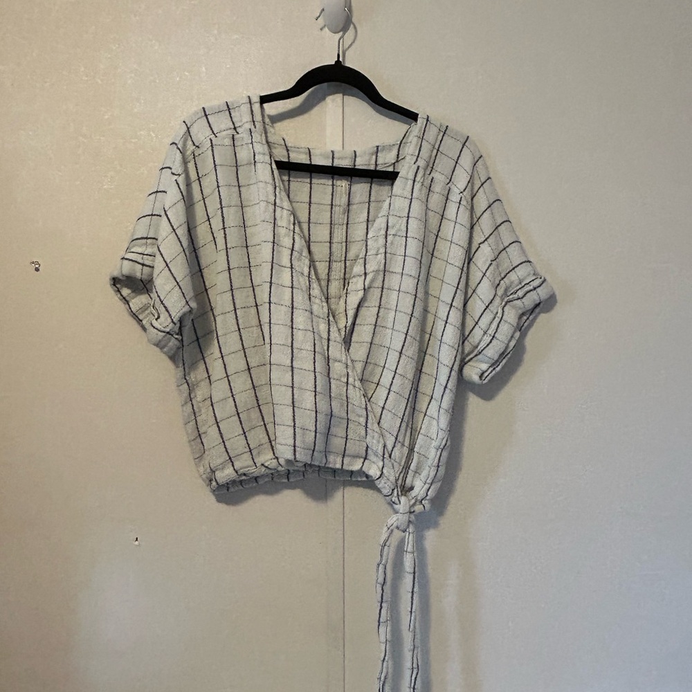 Free People | Checkered Wrap Blouse - Black and White | Size S/P